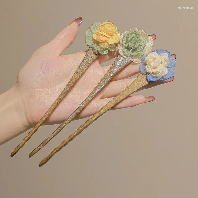 Hair Clips Camellia Wood Hairpin Stick Vintage Chinese Women`s Accessories Jewelry