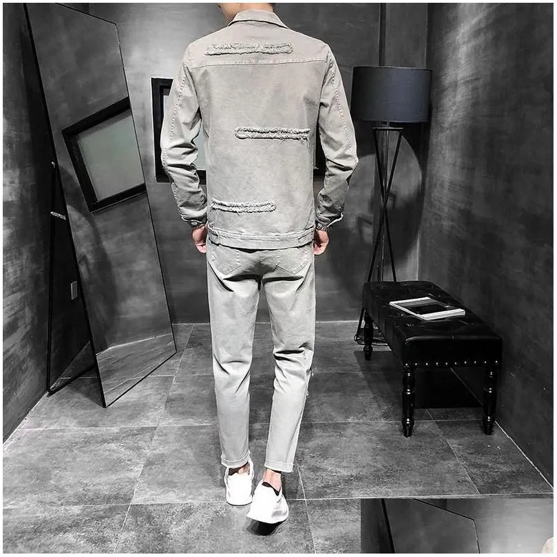 Men`S Tracksuits 2021 Korean Autumn Jacket Suit Mens Top Pants Two Piece Trend Sports Men Drop Delivery Apparel Clothing Dhezj