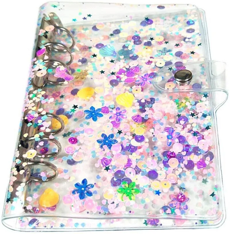 wholesale A6 Colorful Creative Macarons Binders Notebook Shell Loose-leaf Notepad Spiral Binder Inside Page Glitter Transparent Storage