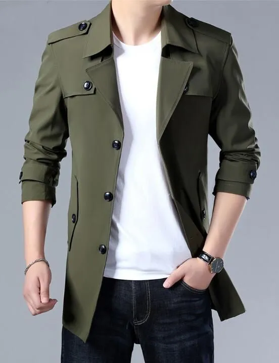 Trench Coat Men Brand Long Jacket Mens Spring Autumn Casual Windbreaker Overcoat Fashion Button Men`s Jackets M-7 XL