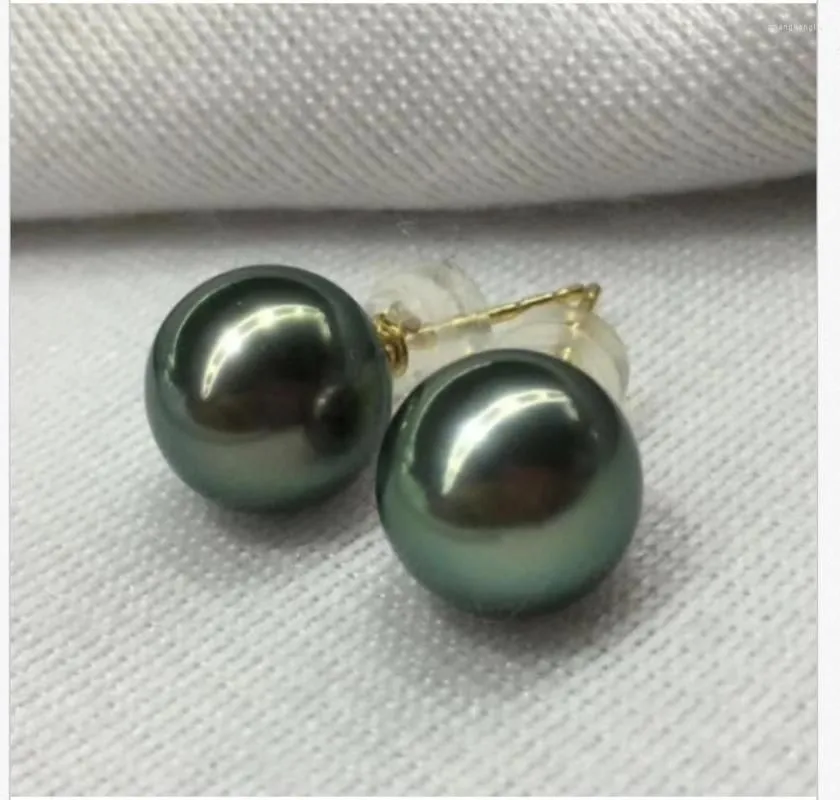 Dangle Earrings STUNNING TAHITIAN 9-10MM BLACK GREEN PEARLEARRING 18K