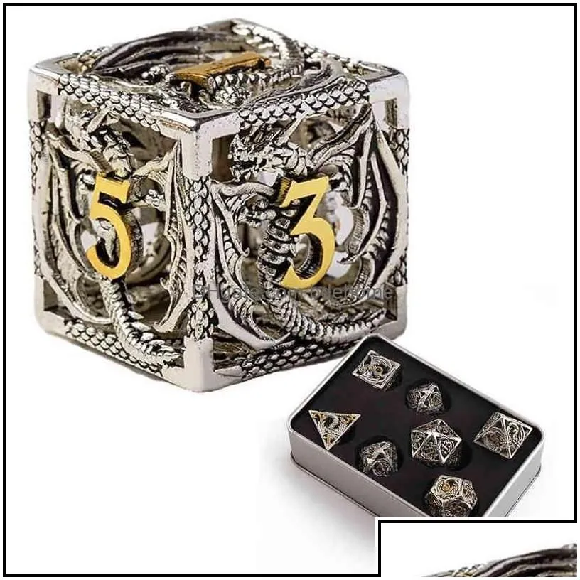 Outdoor Games Activities Leisure Sports Outdoors 7Pcs Pure Copper Hollow Metal Dice Set DD Polyhedral For Dnd Dungeons And Dragons3328