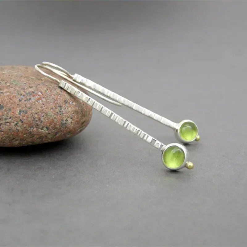 Dangle Earrings Round Peridot Crystal Extra Long Metal Hypoallergenic Hook For Women And Girls