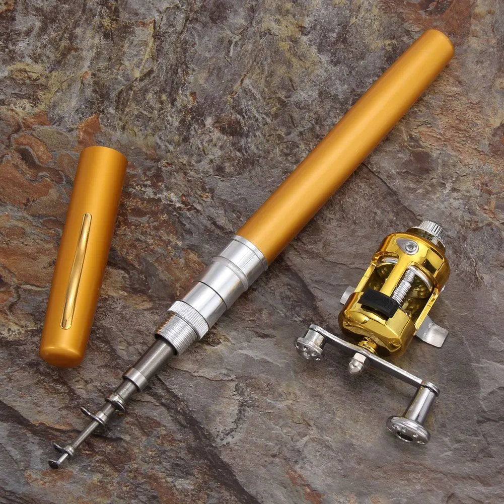 Portable Pocket Telescopic Mini Fishing Pole Pen Shape Folded Fishing Rod Aluminum Alloy Mini Pole Reel 4 Colors