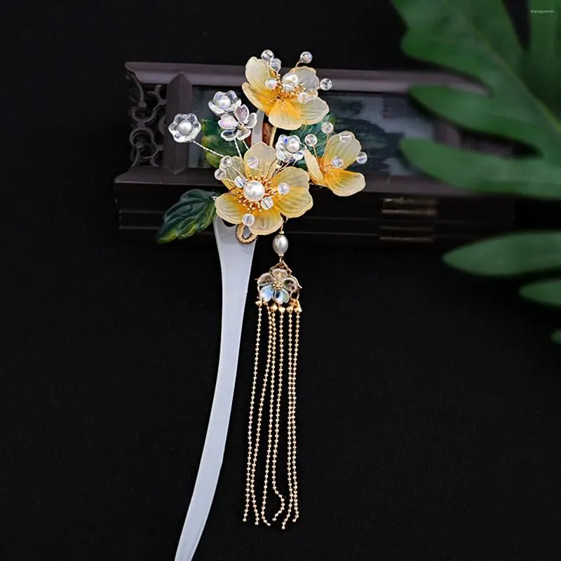 Hair Clips Chinese Flower Sticks Forks Long Tassel Headpiece Step Shake Jewelry For Women Girls Hanfu Dress Accessories 2024