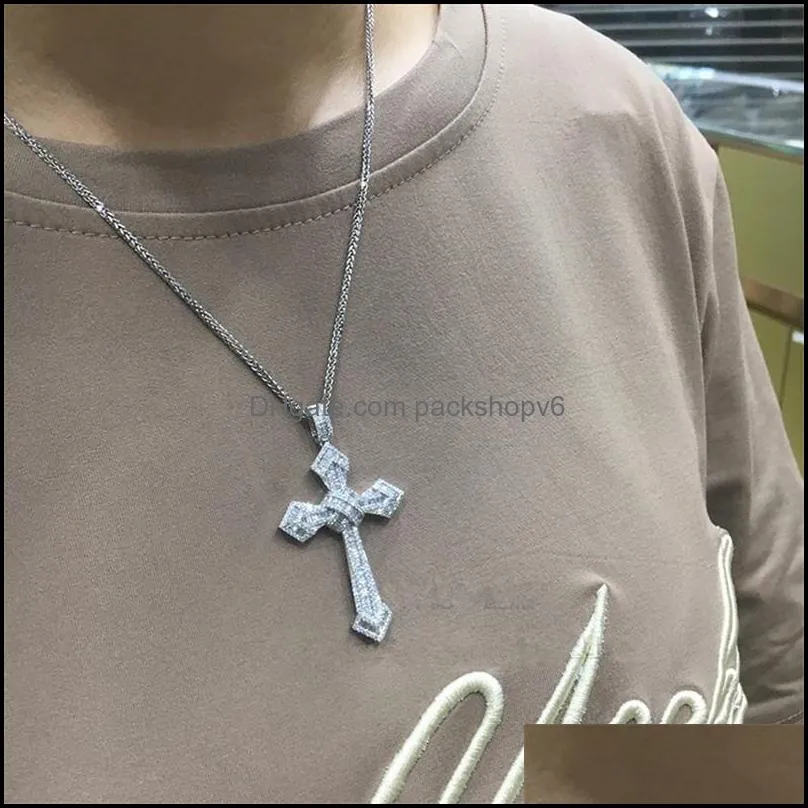 Pendant Necklaces 14K Gold Long Diamond Cross 925 Sterling Sier Party Wedding Pendants Necklace For Women Men Moissanite Jewelry Gift Dhssx