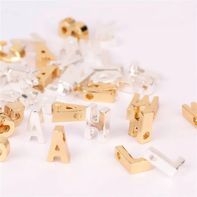 20Pcs Gold Color A-Z Mixed Alphabet Beads Big Hole for Bracelet Beading Jewelry Making Diy Necklace Pendants Accessory Findings