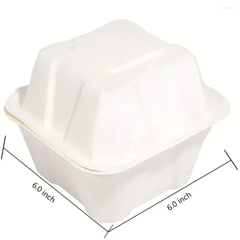 Take Out Containers 50 Pcs Disposable Bento Box Sugarcane Fiber Compostable Food Container 6 Inch Hamburger Microwave Universal