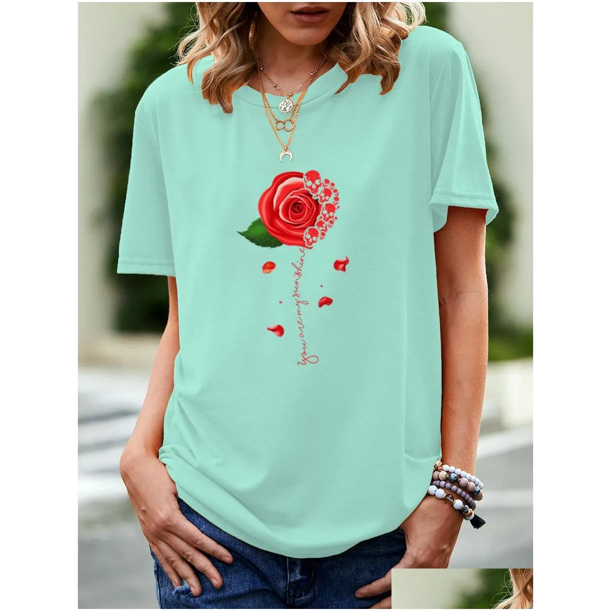 Women`S Plus Size T-Shirt Oc-Vip00010 Large Short Sleeve Summer Womens Flowers And Plants Pattern Cartoon Heart Top Personalized Cust Dhhvm