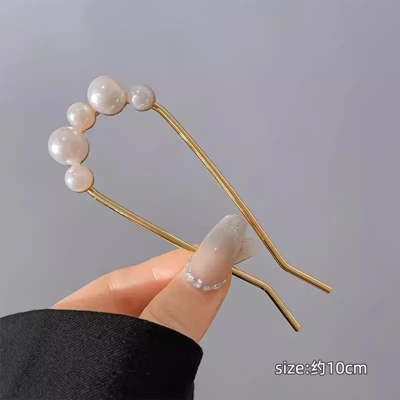 Hair Clips Korean U-shaped Pearl Hairpins Simple Metal Shell Clip Pins Women Girls Sticks Bun Maker Styling Accessories