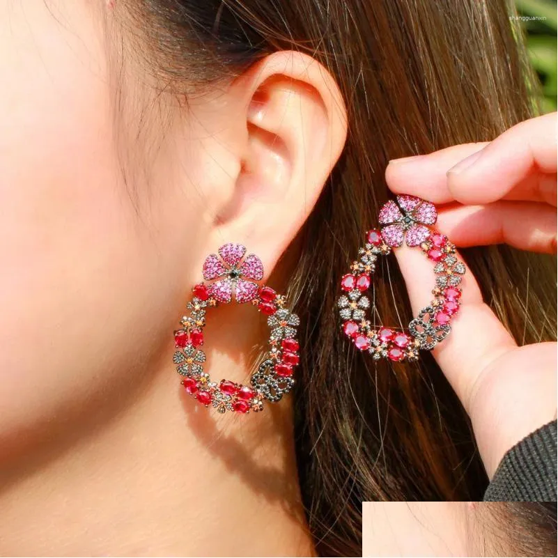 Dangle Earrings Luxury Gorgeous Colorful CZ Stud For Women Noble Wedding Party Nice Birthday Gift Lady Fashion Jewelry