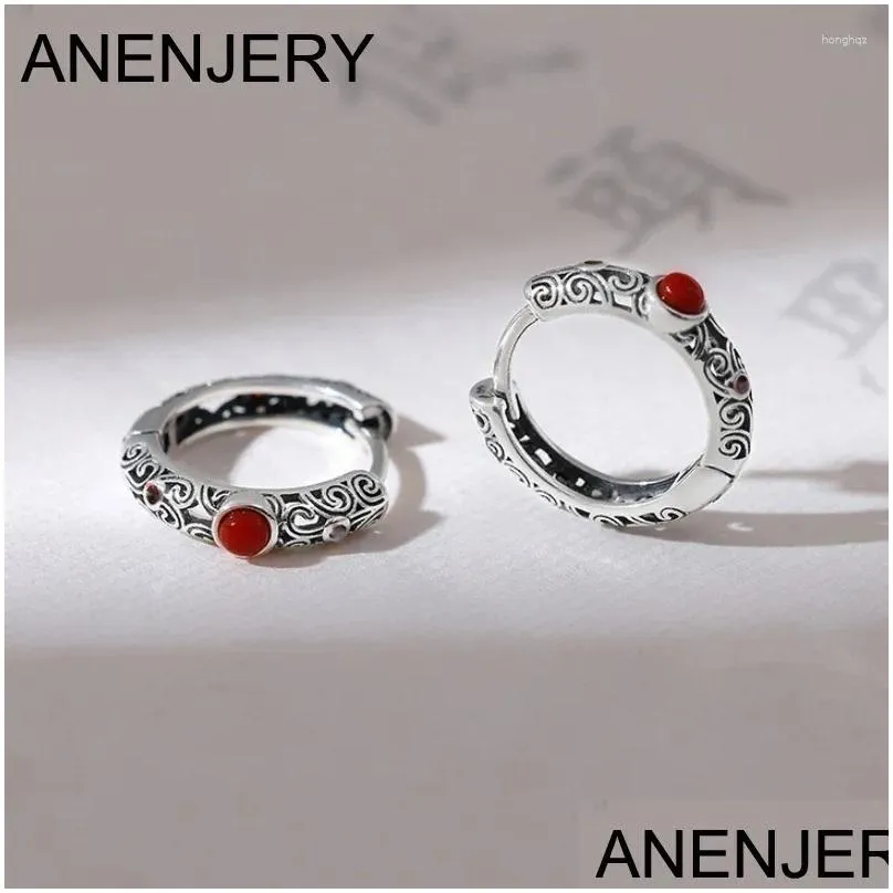 Hoop Earrings ANENJERY Hollow Out Texture For Women Retro Thai Silver Jewelry Party Gifts Pulseras Mujer