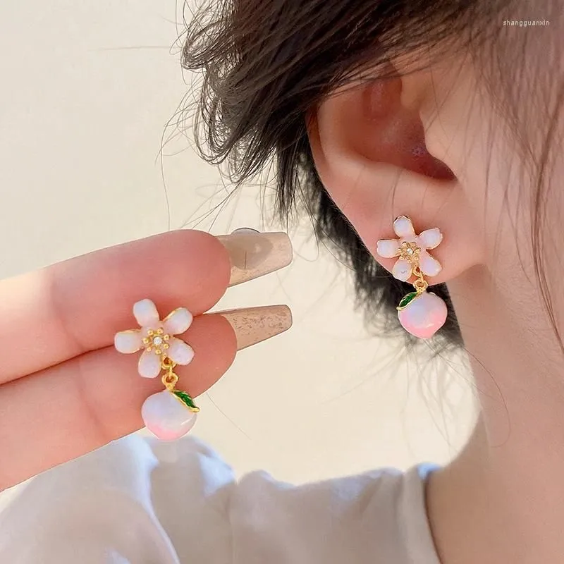 Dangle Earrings KAITIN Rhinestone Drip Oil Flower For Women Pink Peach Heart Earring 2024 In Fashion Jewelry Wholesale