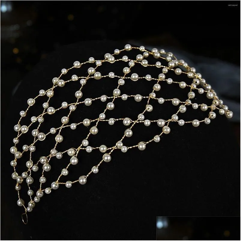 Hair Clips Bridal Wedding Crystal Pearl Flower Headband Accessories Bride Tiara Handmade Crown Hairband Decoration Jewelry