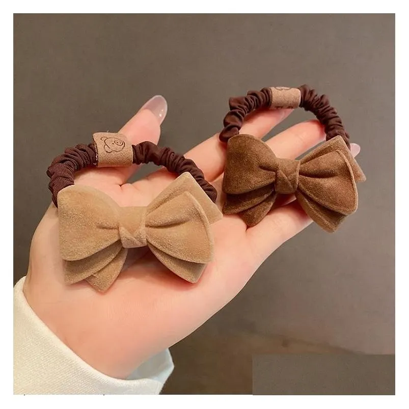 Hair Rubber Bands Korea Dongdamen Autumn And Winter New Color Flocking Bow Circle Simple Temperament High Elastic Binding Headrope St Otzon