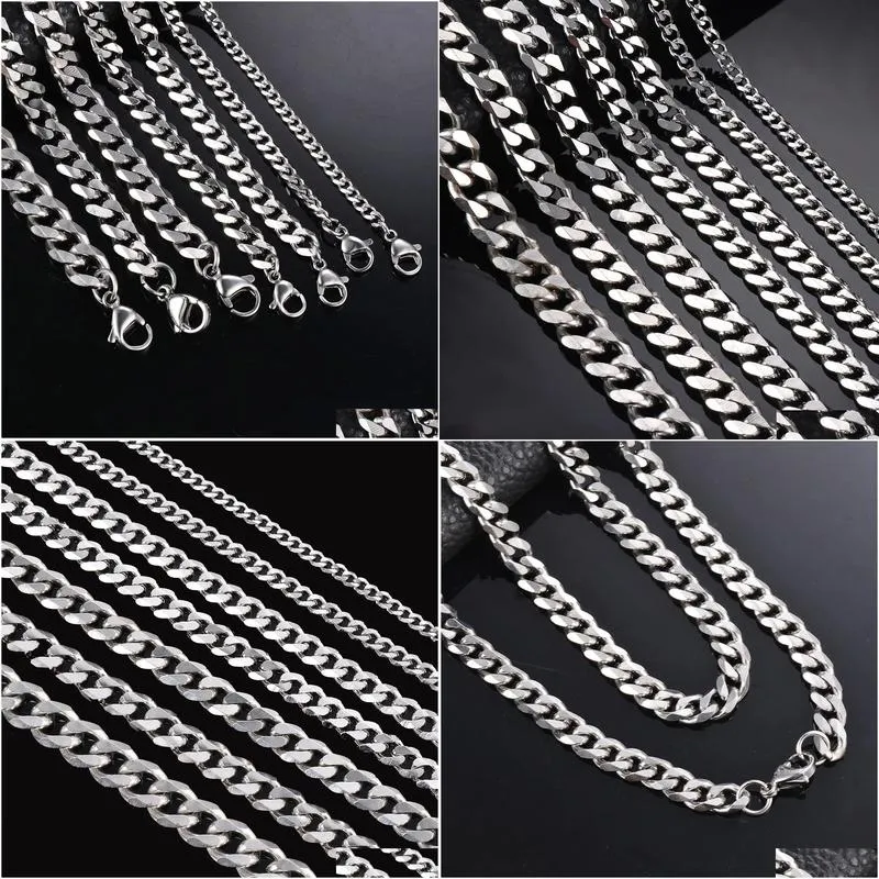 Chains 1 Piece Size 3.6Mm-9Mm Cuban Link Chain Mens Necklace Stainless Steel Bracelet Color Male Jewelry Drop Delivery Necklaces Penda Otfpv