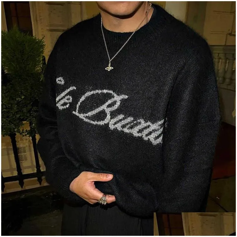 Men`s Sweaters Classic Scrawled Slogan Jacquard Cole Buxton Knitted Sweater Men Women Best Quality Crewneck CB Sweatshirts Pullovers Blue