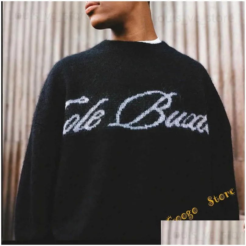 Men`s Sweaters Classic Scrawled Slogan Jacquard Cole Buxton Knitted Sweater Men Women Best Quality Crewneck CB Sweatshirts Pullovers Blue