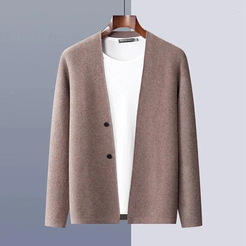 Men`s Sweaters Autumn And Winter Cashmere Cardigan Solid Color Loose Casual Knitting Long Sleeve Outer Tower V-Neck Plus 100 Wool