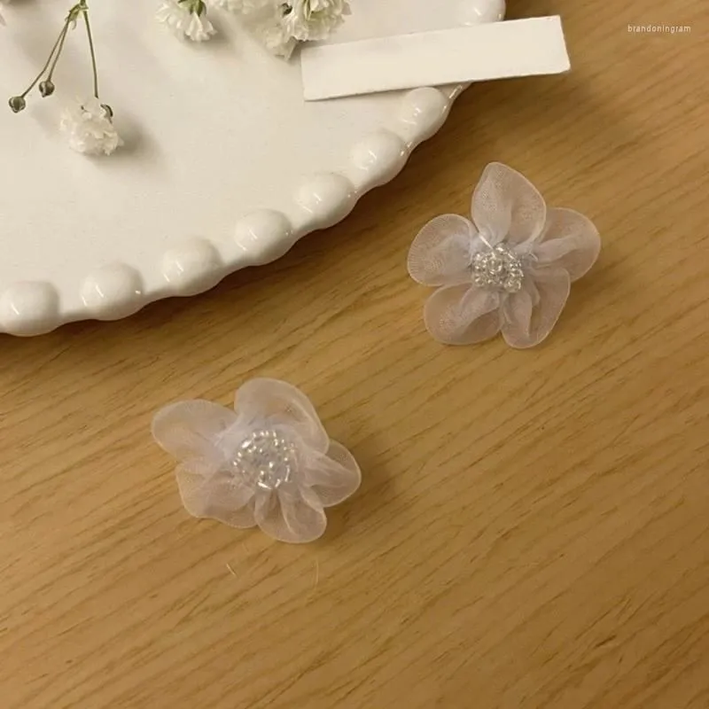 Stud Earrings Handmade Eardrop Flower Floral Drop Dangle Earring Fabric Women Earwear