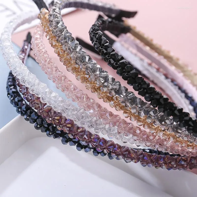 Hair Clips Shiny Korean Fashion Hoop For Girls Beaded Head Bezel Hairband Thin Alloy Headband Women Accessories