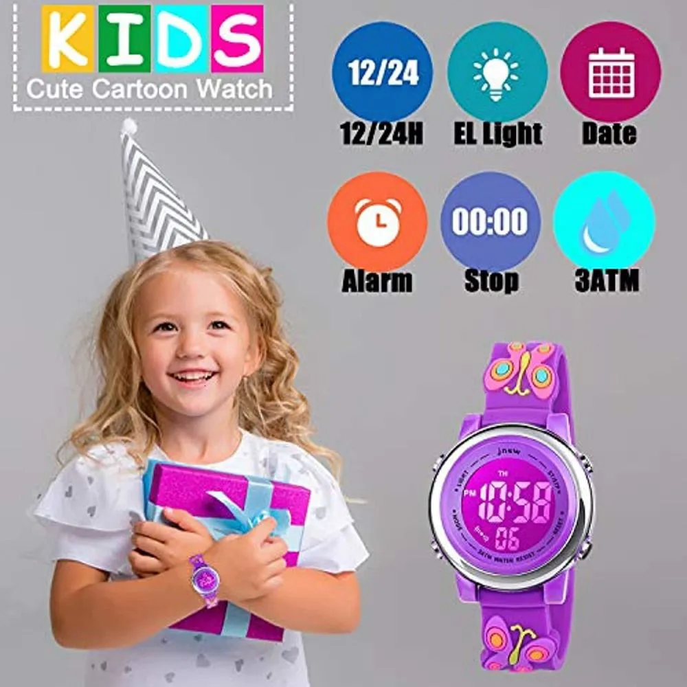 Children`s watches Kids Watch 3D Cartoon Toddler Wrist Digital Waterproof 7 Color Lights with Alarm Stopwatch for 310 Year Boys Girls Child