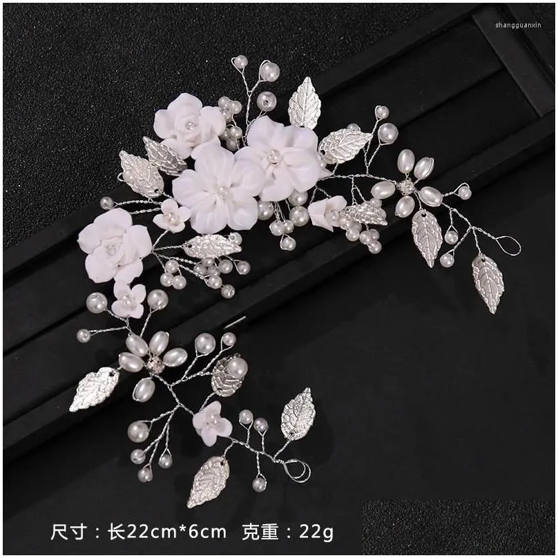 Hair Clips Trendy Flower Leaf Headband Pearl Crystal Hairband Tiaras For Women Bride Party Bridal Wedding Accessories Jewelry Gift