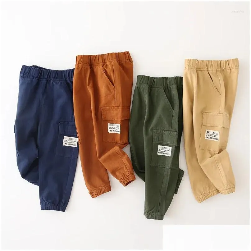 Trousers Autumn/Spring Kids Cargo Pants Boys Elastic Waist Casual Cotton Blend For Active 3-8 Year Olds In Four Colors Drop Delivery Ot3Cs