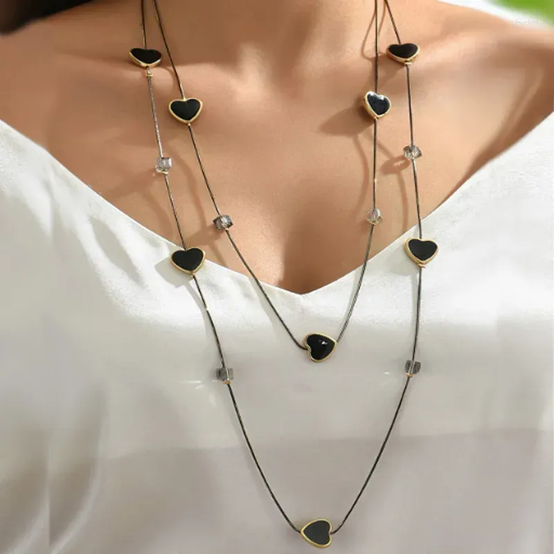 Pendant Necklaces Multi Layers Black Beads Chain Long & Pendants Trendy Jewelry Sweater Necklace Party Dress Accessories Gift