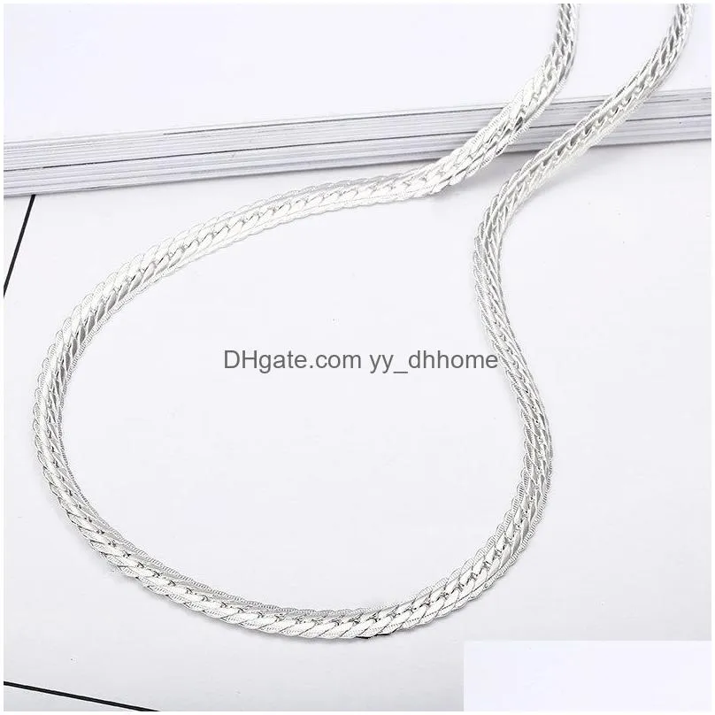 Chains 5Mm Side Chain Sier Necklace Fashion Luxury Jewerly 18K Yellow Gold Cuban For Women And Men 20Inch Drop Delivery Jewelry Neckla Dhs0Q
