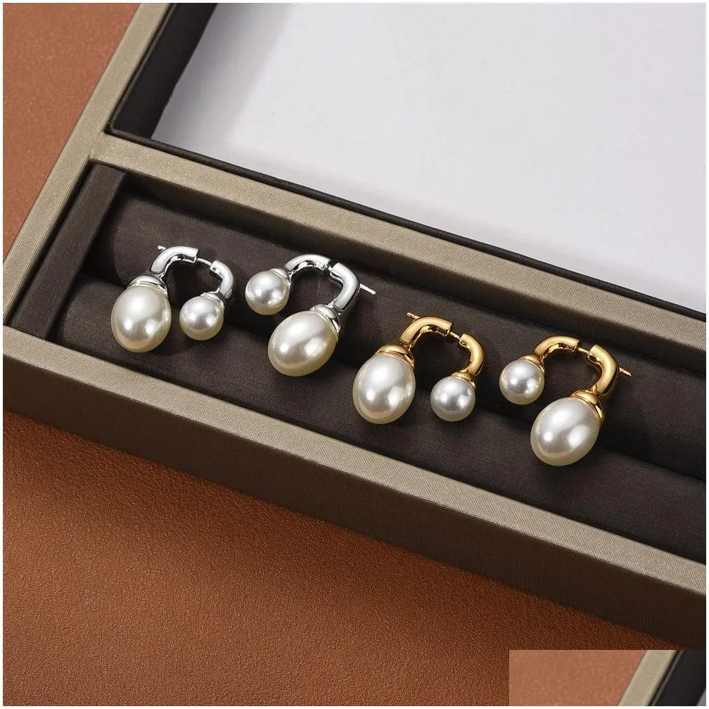 Stud Ins Wind Front And Rear Size Pearl Earrings S925 Sier Needle Trend All-Match Fashion 18K Gold Womens Jewelry Gift Accessories Dr Dhvj0