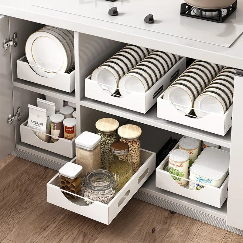 Storage Holders Racks Kitchen Plate Storage Rack Kitchen Cabinet Built-in Pull-out Clatter Partition Storage Rack Household Drawer Kitchen Organizer