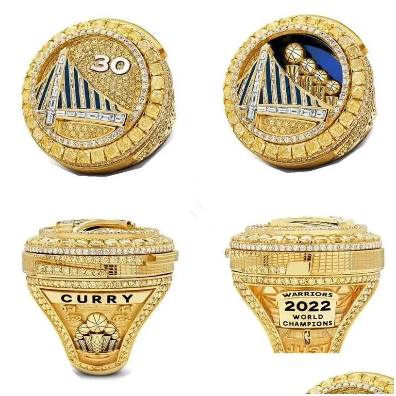 Three Stone Rings 2022 Curry Basketball Warriors Team Championship Ring With Wooden Display Box Souvenir Men Fan Gift Jewelry Drop De Dhudx