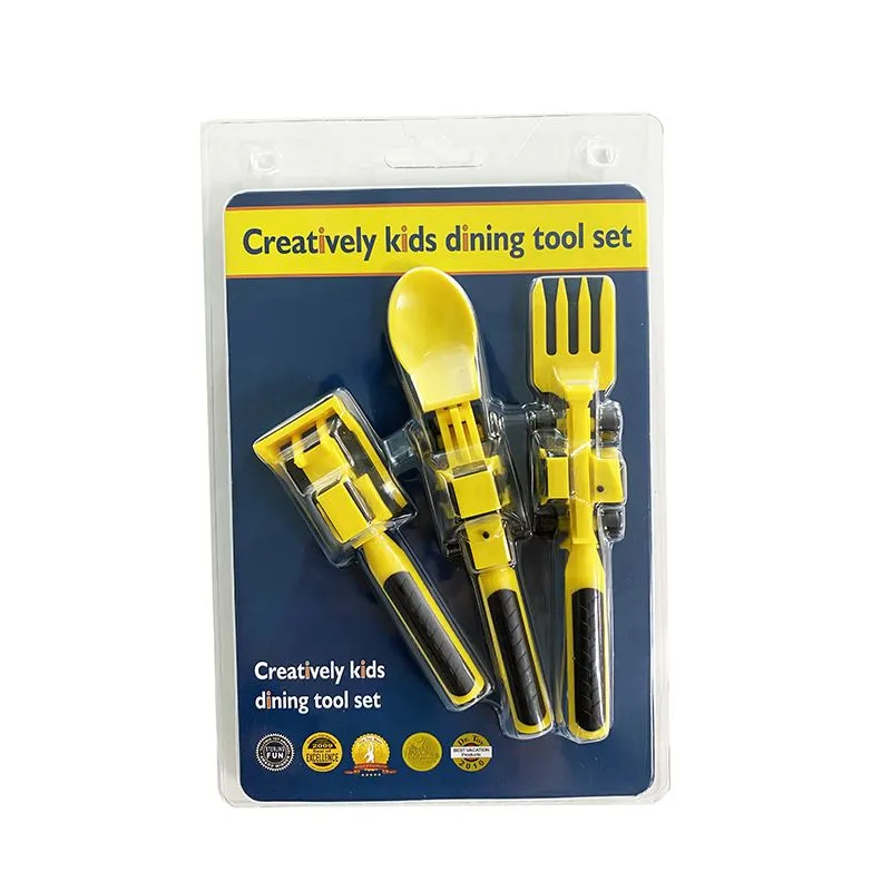 Cups Dishes Utensils 3pcs Tableware for Children Car Bulldozer Excavator Shovel Cutlery Kids Materials Safety Spoon Fork set 230608