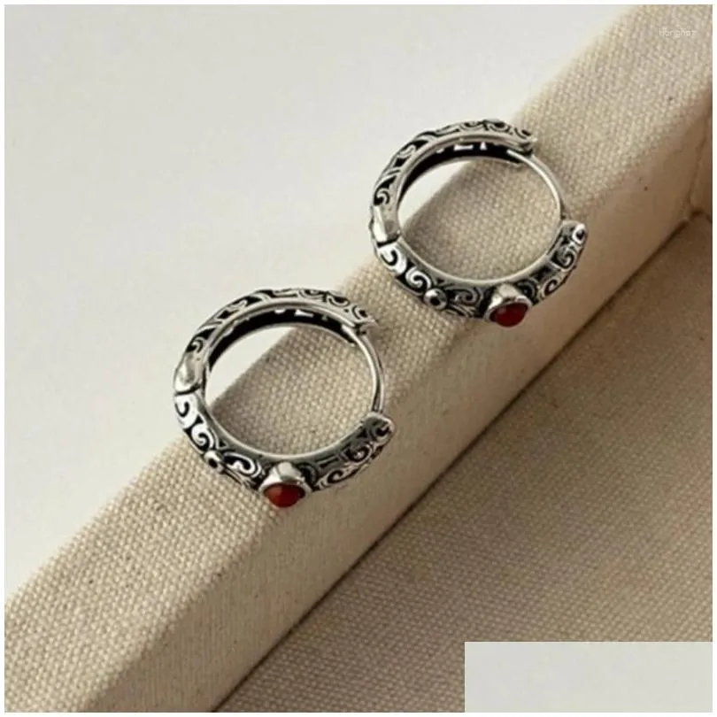 Hoop Earrings ANENJERY Hollow Out Texture For Women Retro Thai Silver Jewelry Party Gifts Pulseras Mujer
