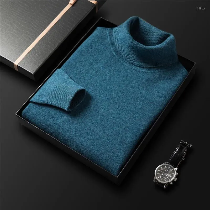Men`s Sweaters Autumn Winter Men Sheep Wool Turtleneck Sweater Business Casual Warm Thick Pullover High Quality Brand Clothing
