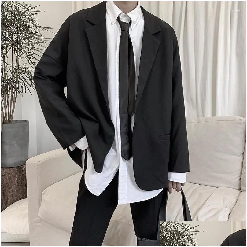 Men`s Suits Blazers Men Spring Single Button Loose Pockets All-match Trendy Casual Korean Style Retro Mens Ulzzang Chic Tops Harajuku