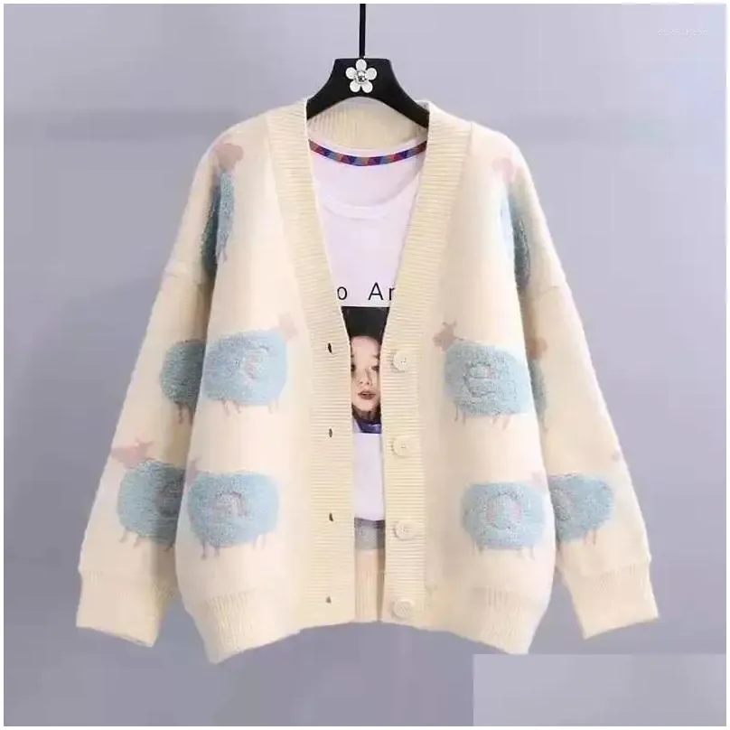 Women`S Knits & Tees Womens Korean Cartoon Cute Sweater Jacket Autumn Winter 2024 Elegant Loose Versatile Thickened Knit Cardigan Drop Ot3Wq