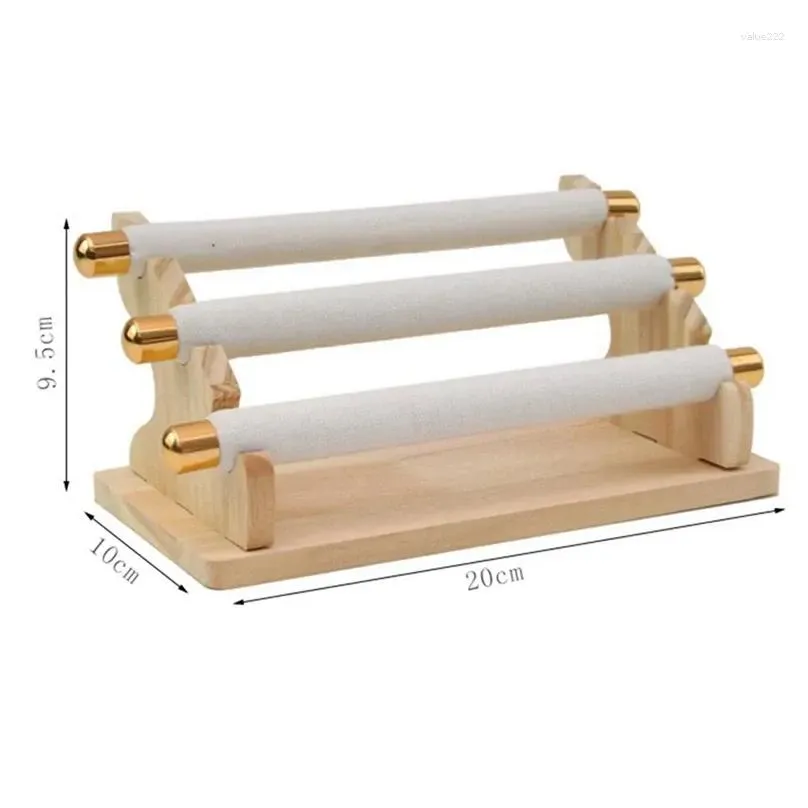 Jewelry Pouches 2X 3-Tier Wooden Display Stand Ring Holder T-Bar Showcase And Organizer White