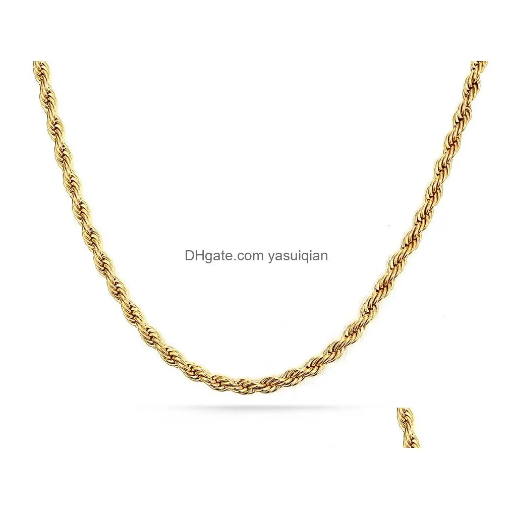 Chains M 18K Gold Plated Twisted Rope For Women Men S Choker Necklaces Jewelry In Bk 16 18 20 22 24 30 Inches Drop Delivery Pendants Dhv6S