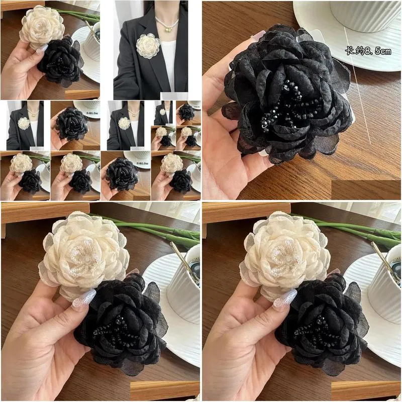 Brooches Daily Exquisite Classic Black And White Flower Brooch Luxury Suit Pins