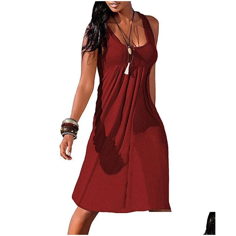 Basic & Casual Dresses New Dress Sundress Sleeveless Pure Color Summer Time Large Size Holiday Wind Long Drop Delivery Apparel Women` Dhfzp