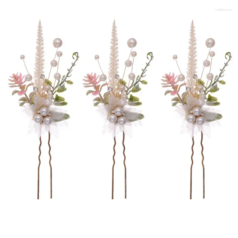 Hair Clips Hairpin Bride Headdress 3PCS Flower For Women Pearl Mesh U-shaoped Fashion Girls Wedding Accessories Jewelry