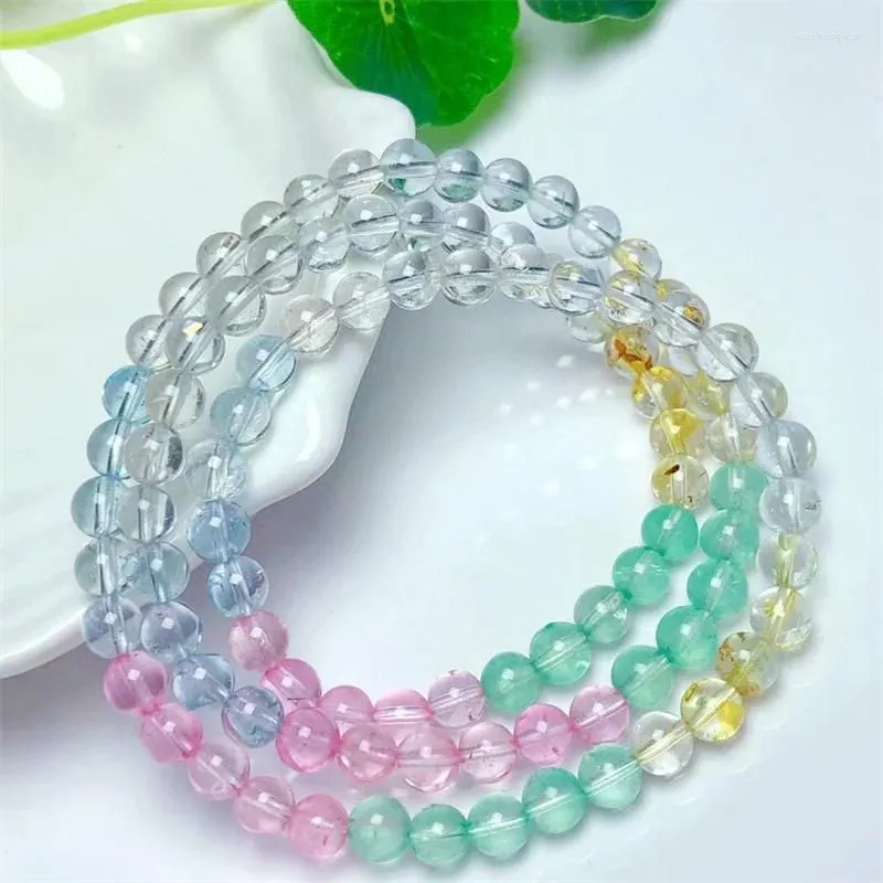 Strand Natural Colored Quartz Triple Circle Bracelet Healing Fashion Reiki Crystal Fengshui Jewelry Birthday Gift 6MM 1pcs