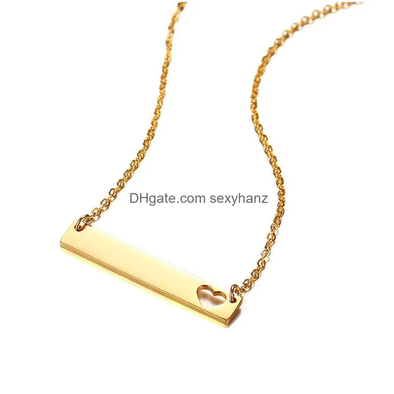 Pendant Necklaces Love Heart Necklace Fashion Gold Solid Blank Bar Stainless Steel For Buyer Own Engraving Jewelry Diy Drop Delivery P Dhmqd