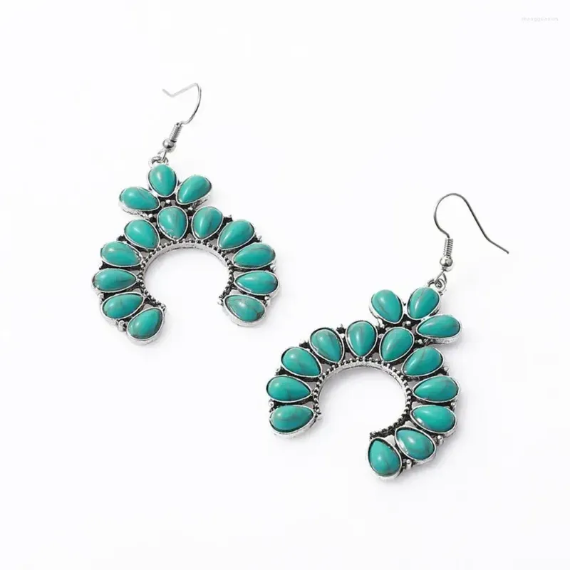 Dangle Earrings Faux Turquoise Fashion Accessories Bohemian Vintage Geometric Cutout Pendant Jewelry For Women Retro Wife