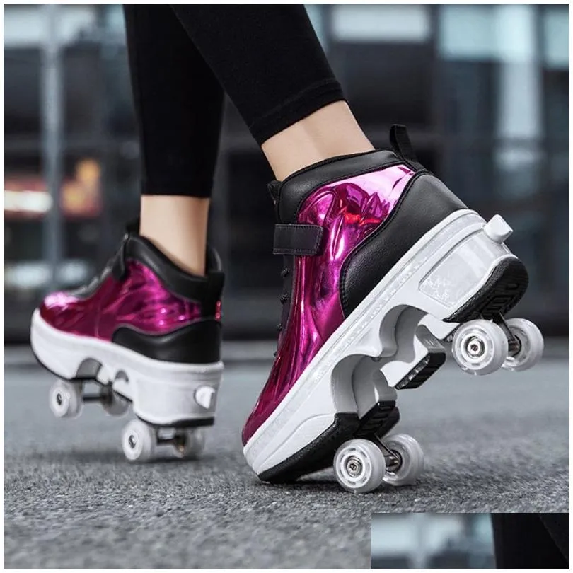 Inline & Roller Skates Double-Row Deformation Dual-Use Retractable Skate Shoe Outdoor Casual Fashion Children Sneaker Parkour Drop Del Dhyg8