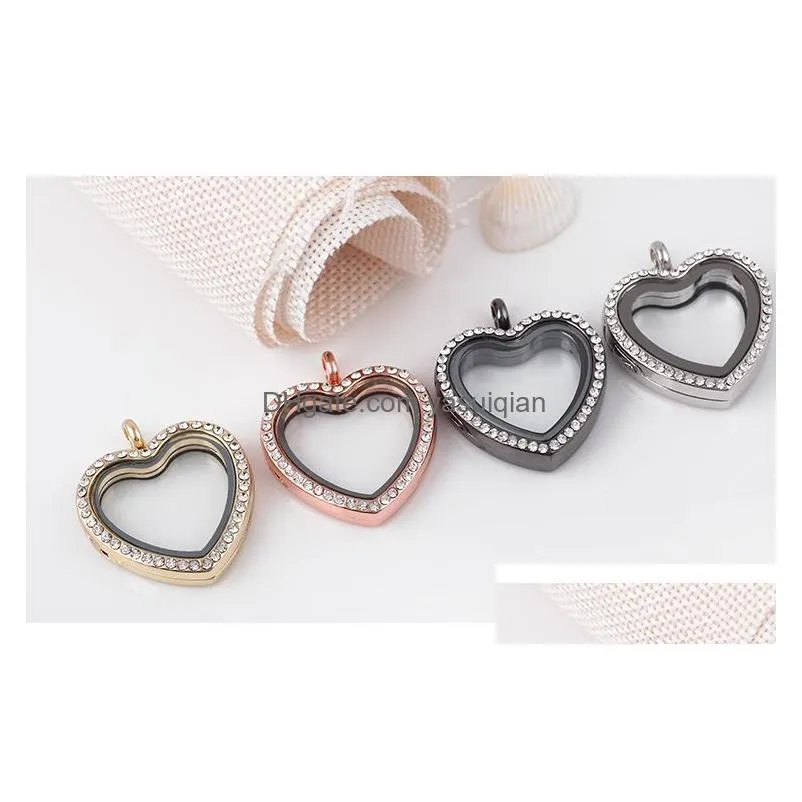 Lockets Heart Memory Opening Magnetic White Crystal 30Mm Floating Glass Pendant Charms Without Chains For Necklaces Jewelry Drop Deliv Dhyjn