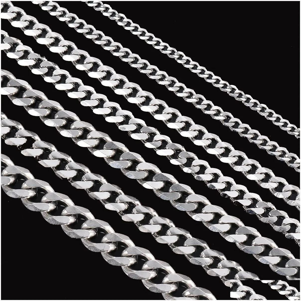 Chains 1 Piece Size 3.6Mm-9Mm Cuban Link Chain Mens Necklace Stainless Steel Bracelet Color Male Jewelry Drop Delivery Necklaces Pend Ot1Sp