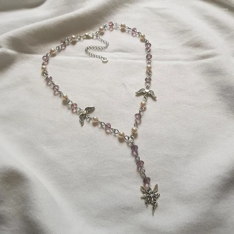 Chains Pretty Purple Fairy Rosary Necklace Beautiful Charm Alternative Alt Cute Beaded Hand Assembled Pastel Core Choker